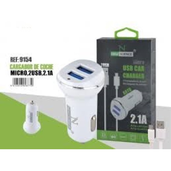 NEW SCIENCE CARGADOR COCHE MICRO USB 2USB 2.1A CAR CHARGER REF.9154 NEW SCIENCE CARGADOR COCHE MICRO USB 2USB 2.1A CAR CHARGER REF.9154